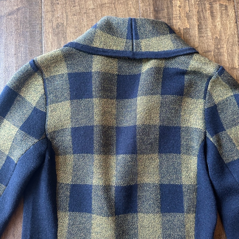 Margaret O'Leary Plaid Knit Blazer in Navy/Gold, Size XS - Picture 8 of 11